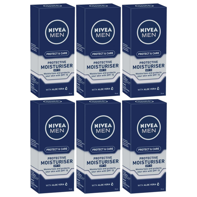 6x 75ml Nivea Mens Protect & Care Protective Moisturiser SPF15 with Aloe Vera (Bulk Pack)