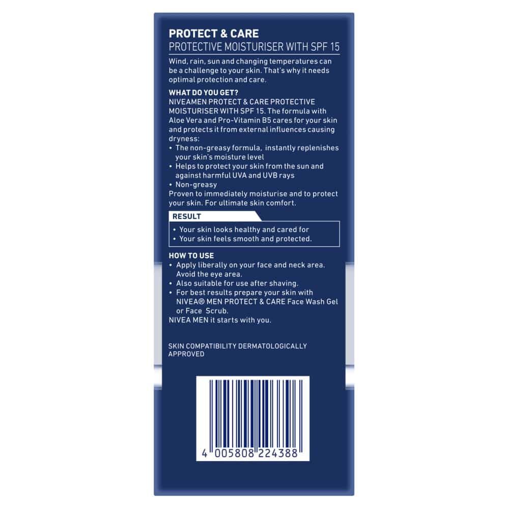 Nivea Mens 75ml Moisturiser Hydro Care SPF15 With Aloe Vera