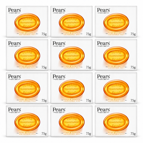 12x Pears 75g Pure & Gentle Transparent Bar Soap with Natural Oils Bulk Pack - Amber