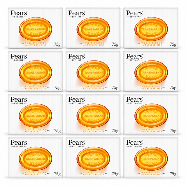 12x Pears Pure & Gentle Transparent Soap Bar Natural Oils 75g