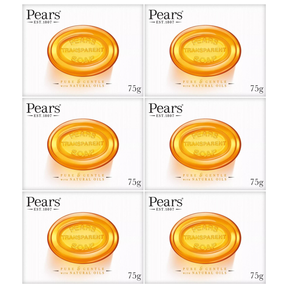 6x Pears 75g Pure & Gentle Transparent Bar Soap with Natural Oils Bulk Pack - Amber
