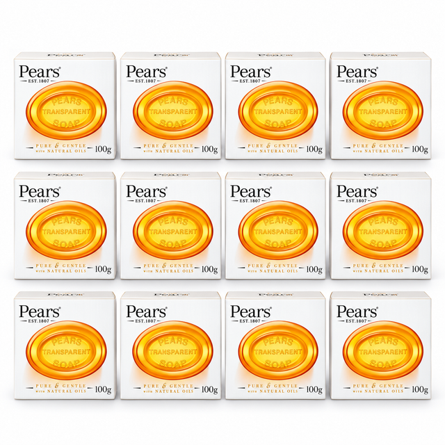 12x Pears Pure & Gentle Bar Soap 100g Glycerine Moisturising in Amber