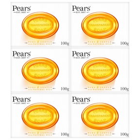 6x Pears 100g Pure & Gentle Moisturising Glycerine Bar Soap with Natural Oils Bulk Pack - Amber