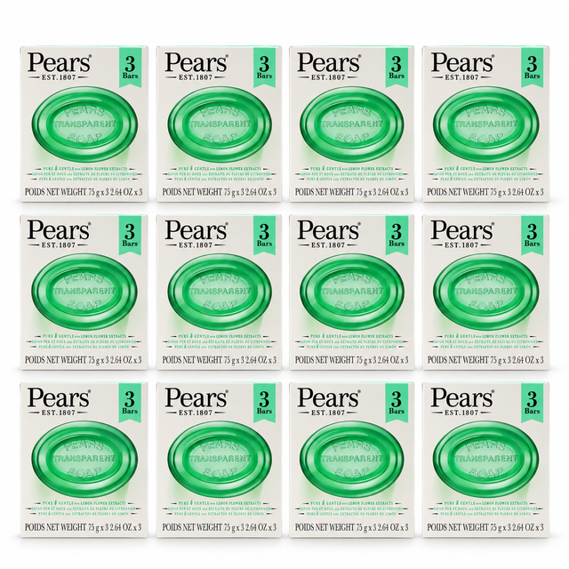 12x Packs of 3x Pears Pure and Gentle Lemon Flower Soap Bar 75g Sensitive Skin