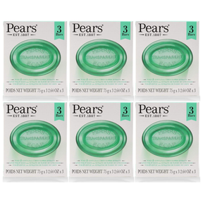 6x 3pk Pears 75g Pure & Gentle Transparent Bar Soap with Lemon Flower Extracts Bulk Pack - Green (Sensitive Skin)