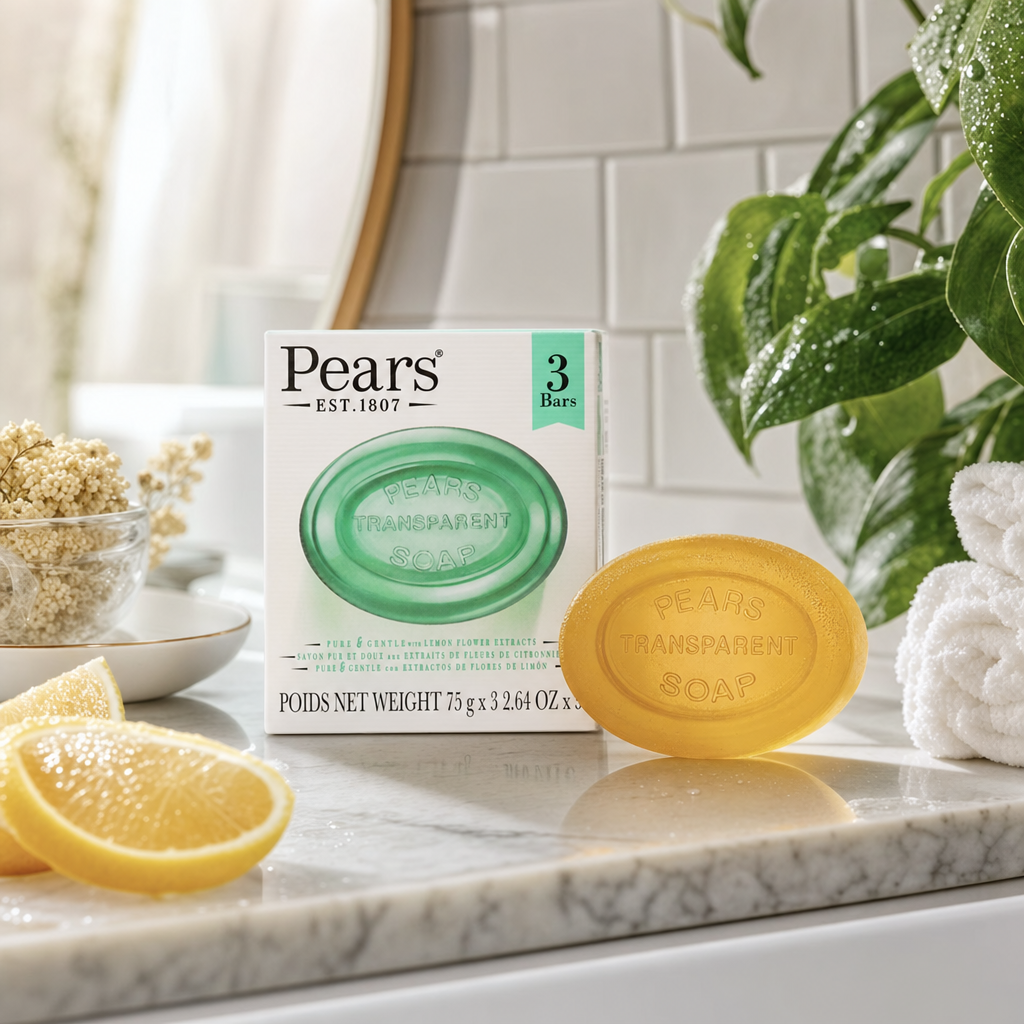 1x Pack of 3x Pears Pure and Gentle Lemon Flower Soap Bar 75g Sensitive Skin