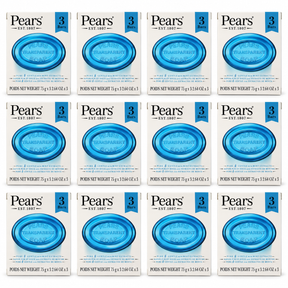 12x 3pk Pears 75g Pure & Gentle Transparent Bar Soap with Mint Extracts Bulk Pack - Blue