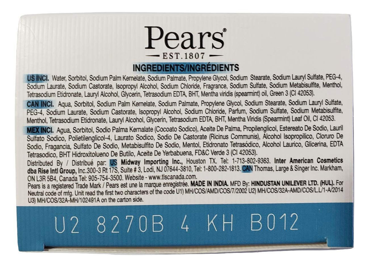 1 Pack of 3x Pears Pure & Gentle Mint Extract Soap Bar Skin Care 75g