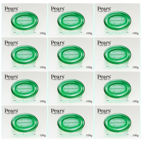 12x Pears 100g Pure & Gentle Transparent Bar Soap with Lemon Flower Extracts Bulk Pack - Green
