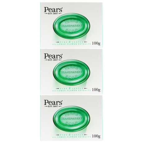 3x Pears 100g Bar Soap Bulk Pack - Pure & Gentle with Lemon Flower Extracts