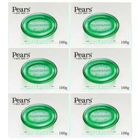 6x Pears 100g Pure & Gentle Transparent Bar Soap with Lemon Flower Extracts Bulk Pack - Green