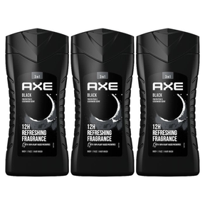 3x Axe 250ml Black 3-in-1 Body, Face & Hair Wash Pack - Green Fruit Sage