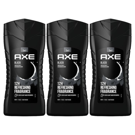 3x Axe 250ml Black 3-in-1 Body, Face & Hair Wash Pack - Green Fruit Sage