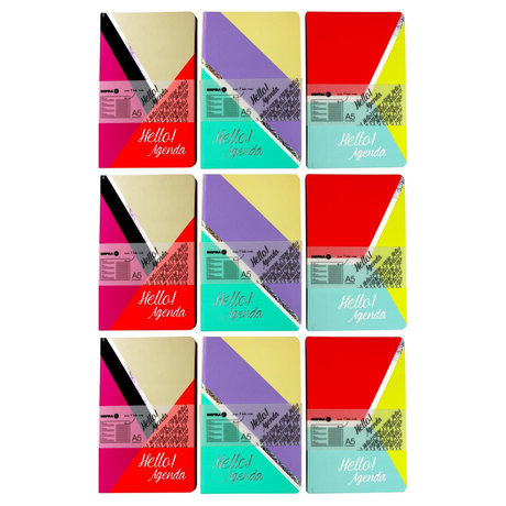 3x Inspira A5 Hello Agenda Dated Notebook 96 Pages - Assorted Colours (Bulk Pack)