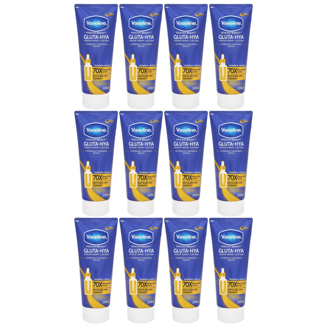 12x Vaseline 200ml Serum Burst Body Lotion Bulk Pack - Healthy Bright Gluta-Hya Overnight Repair