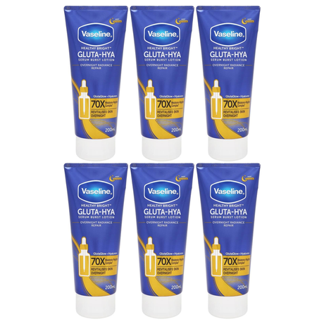 6x Vaseline 200ml Serum Burst Body Lotion Bulk Pack - Healthy Bright Gluta-Hya Overnight Repair