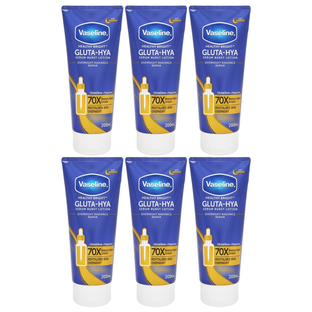 6x Vaseline 200ml Serum Burst Body Lotion Bulk Pack - Healthy Bright Gluta-Hya Overnight Repair