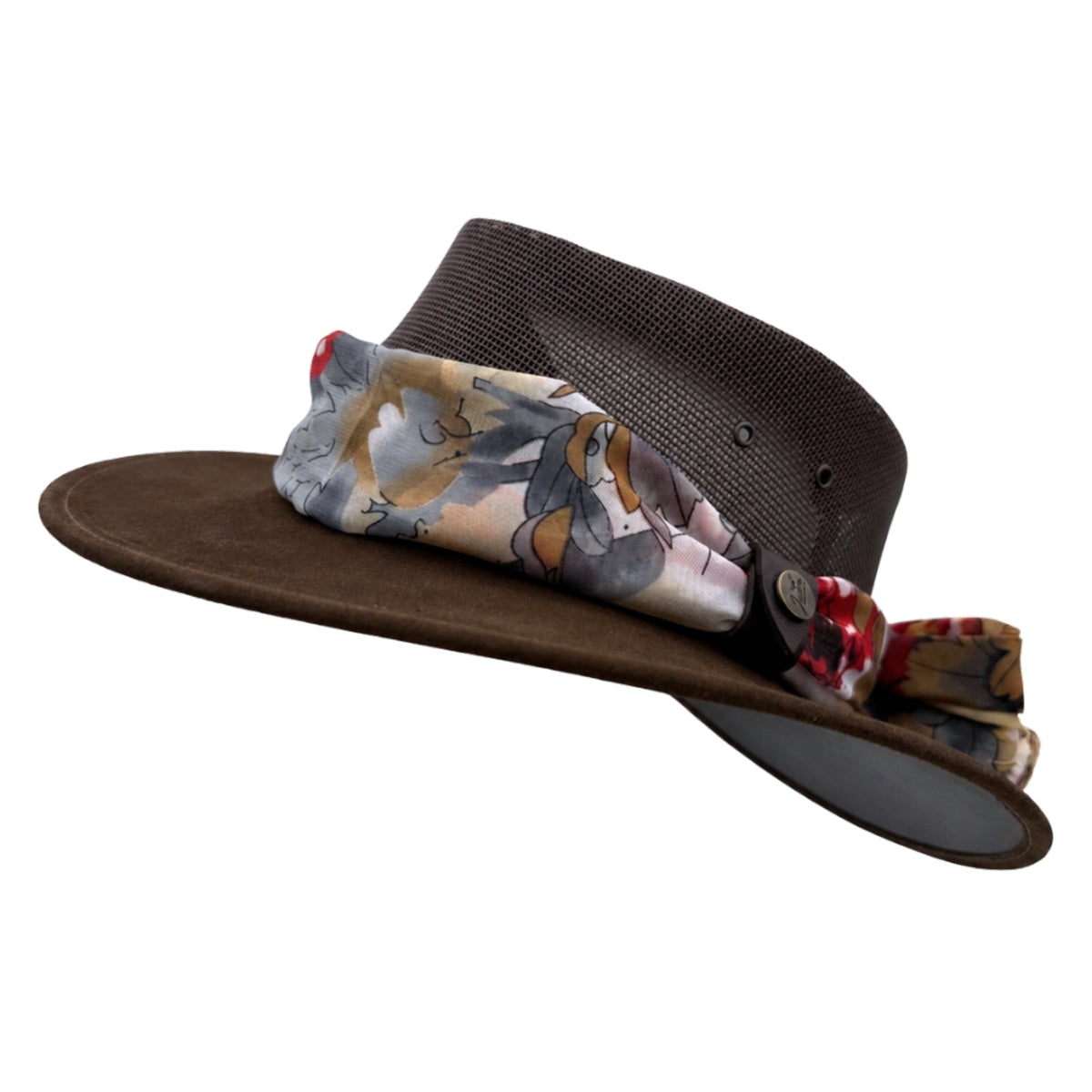 Jacaru 1023 Horizon Womens Vegan Leather Breeze Hat with Scarf - Mesh Crown (Made in Australia)
