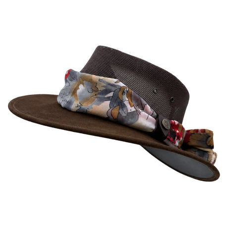 Jacaru 1023 Horizon Womens Vegan Leather Breeze Hat with Scarf - Mesh Crown (Made in Australia)