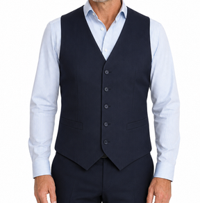 Mens Peaked Vest Waistcoat - Knitted Back Suit Formal Wedding - Navy