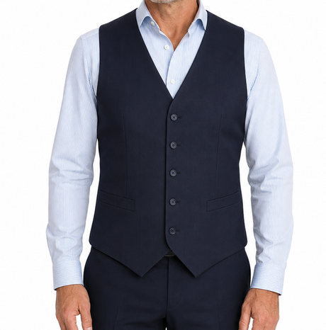 Mens Peaked Vest Waistcoat w/ Knitted Back - Navy Blue (Formal/Wedding Suit)