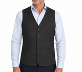 Mens Bamboo Blend Longline Vest Waistcoat w/ Stretch - Charcoal (Business/Formal)