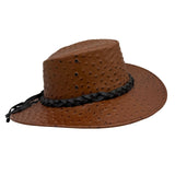Jacaru 9016 Ostrich Leather Hat - Auburn Brown (Water Resistant & UPF 50+ Made in Australia)