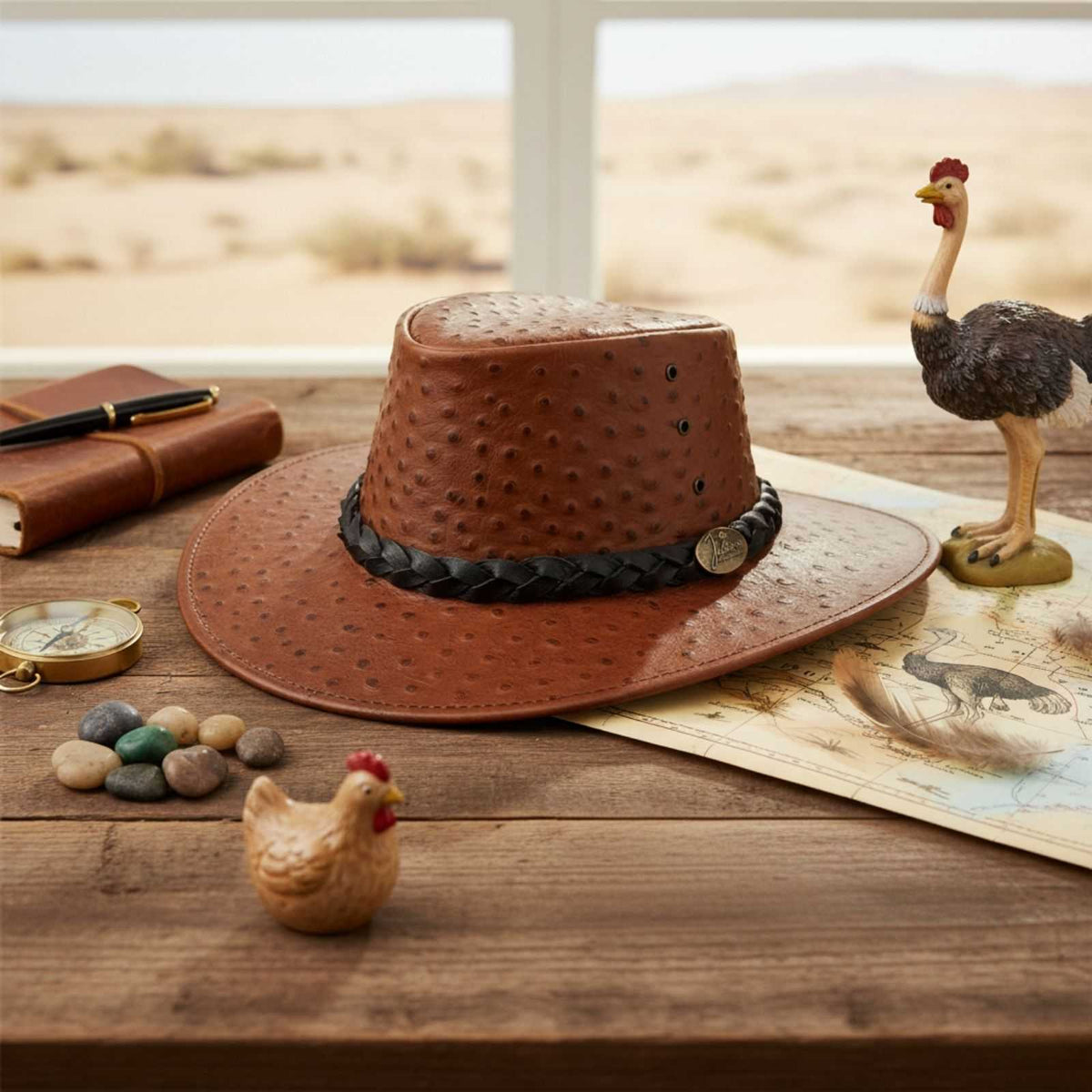 Jacaru 9016 Ostrich Leather Hat - Auburn Brown (Water Resistant & UPF 50+ Made in Australia)