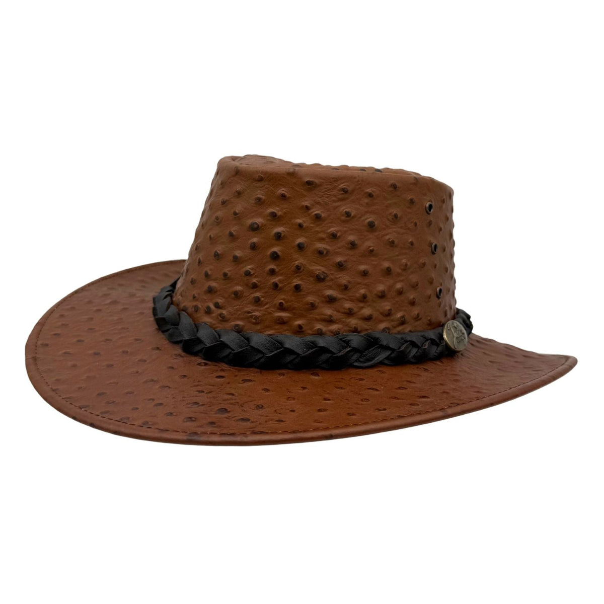 Jacaru 9016 Ostrich Leather Hat - Auburn Brown (Water Resistant & UPF 50+ Made in Australia)