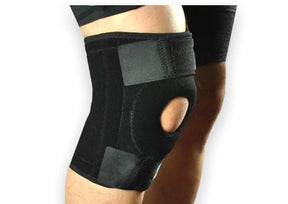 Black Knee Brace w/ Strap - Compression Support Guard Wrap