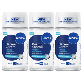 3x Nivea Womens Derma Control 72H Roll-On Antiperspirant Deodorant Pack - 50ml