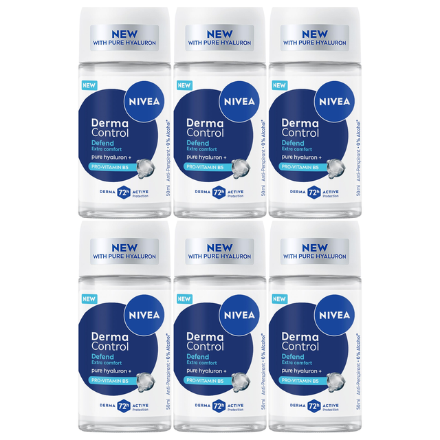 6x Nivea Womens Derma Control 72H Roll-On Antiperspirant Deodorant Bulk Pack - 50ml
