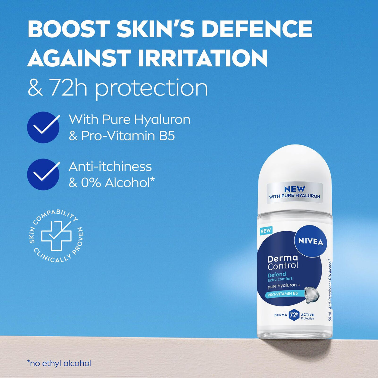 NIVEA Womens Derma Control 50ml Roll-On Antiperspirant Deodorant 72H
