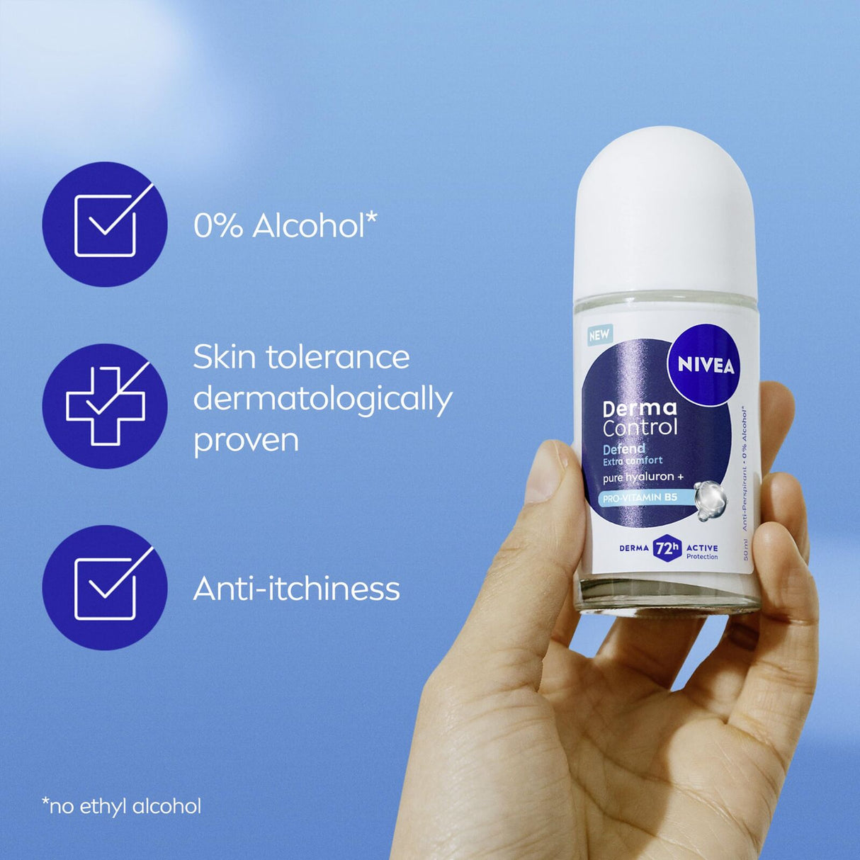NIVEA Womens Derma Control 50ml Roll-On Antiperspirant Deodorant 72H