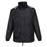 HUSKI STRATUS RAIN JACKET Waterproof Workwear Concealed Hood Windproof Packable - Black