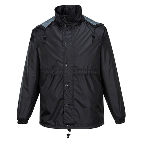 HUSKI STRATUS RAIN JACKET Waterproof Workwear Concealed Hood Windproof Packable - Black