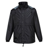 HUSKI STRATUS RAIN JACKET Waterproof Workwear Concealed Hood Windproof Packable - Black