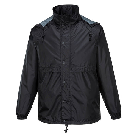 HUSKI STRATUS RAIN JACKET Waterproof Workwear Concealed Hood Windproof Packable - Black