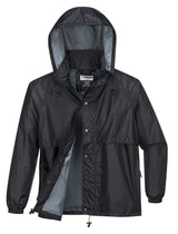 Huski Stratus Mens Waterproof Rain Jacket w/Concealed Hood (Windproof & Packable) - Black