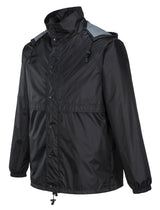 Huski Stratus Mens Waterproof Rain Jacket w/Concealed Hood (Windproof & Packable) - Black
