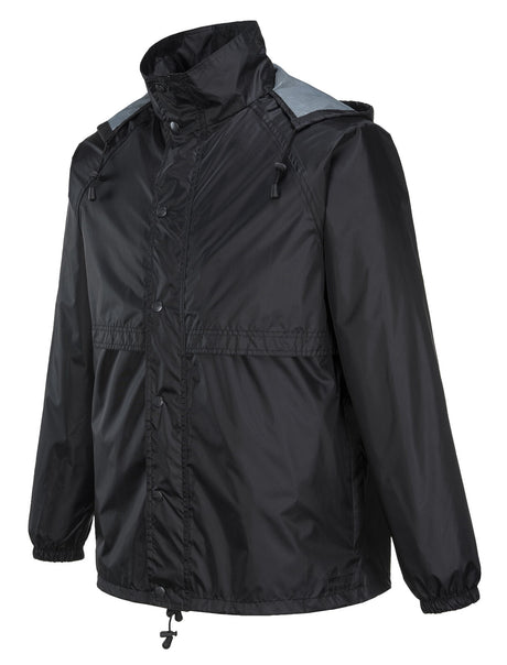 Huski Stratus Mens Waterproof Rain Jacket w/Concealed Hood - Black (Windproof & Packable)