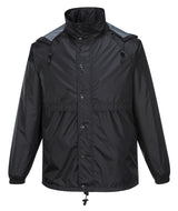 Huski Stratus Mens Waterproof Rain Jacket w/Concealed Hood (Windproof & Packable) - Black