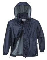 Huski Stratus Mens Waterproof Rain Jacket w/Concealed Hood (Windproof & Packable) - Navy Blue