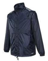 Huski Stratus Mens Waterproof Rain Jacket w/Concealed Hood (Windproof & Packable) - Navy Blue