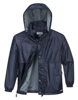 HUSKI STRATUS RAIN JACKET Waterproof Workwear Concealed Hood Windproof Packable - Navy Blue