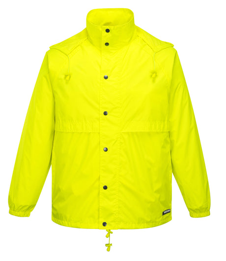 HUSKI STRATUS RAIN JACKET Waterproof Workwear Concealed Hood Windproof Packable - Yellow Fluro