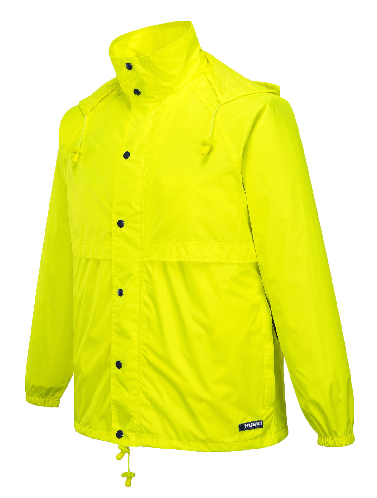 Huski Stratus Mens Waterproof Rain Jacket w/Concealed Hood - Fluro Yellow (Windproof & Packable)