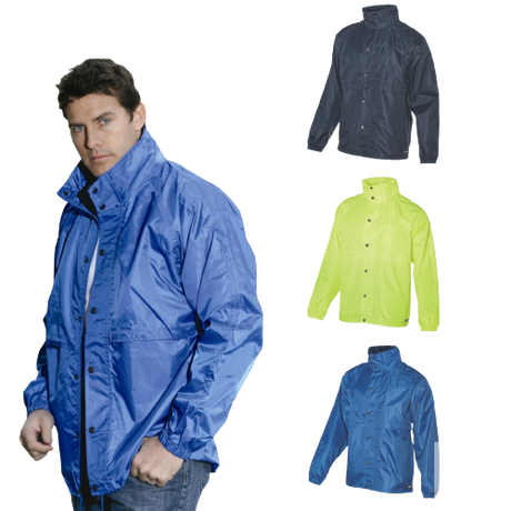 HUSKI STRATUS RAIN JACKET Waterproof Workwear Concealed Hood Windproof Packable - Black