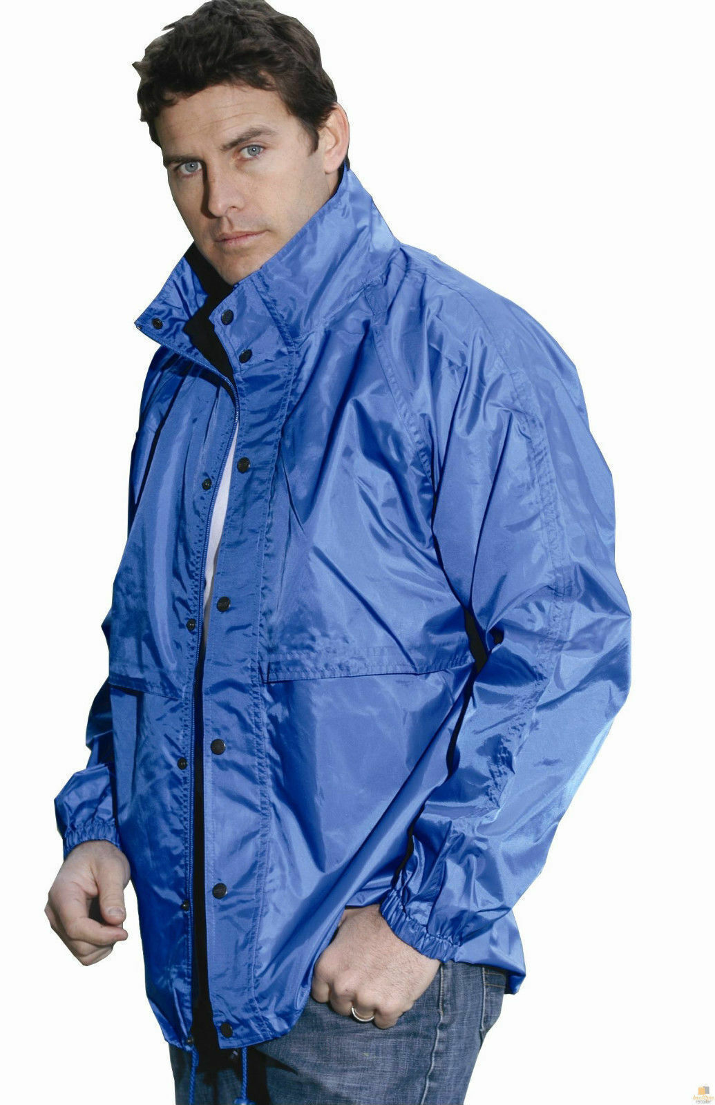 HUSKI STRATUS RAIN JACKET Waterproof Workwear Concealed Hood Windproof Packable - Black