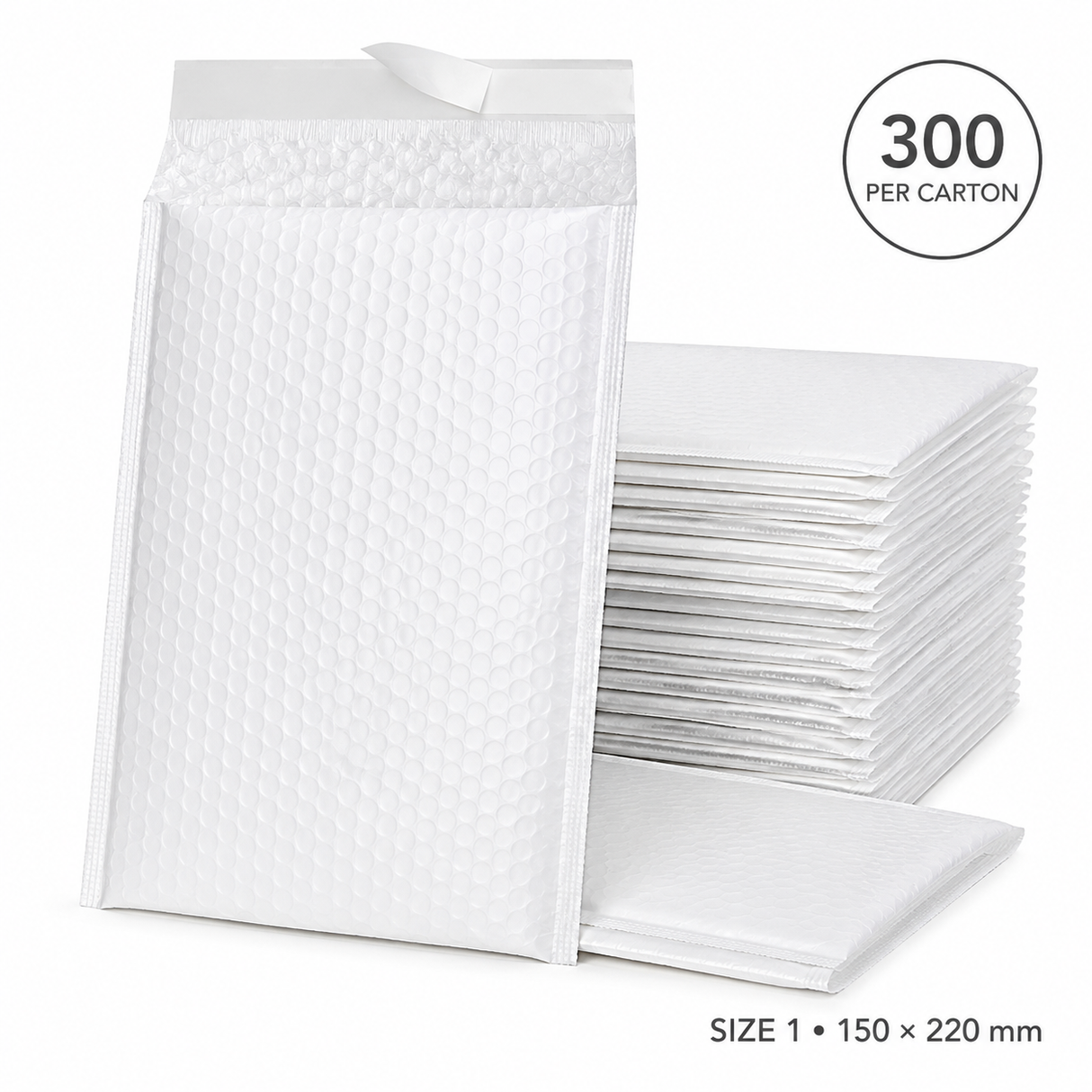 300x White Poly Bubble Mailers Padded Cushioned Postage Envelope - "Size 1" (150mm x 220mm)